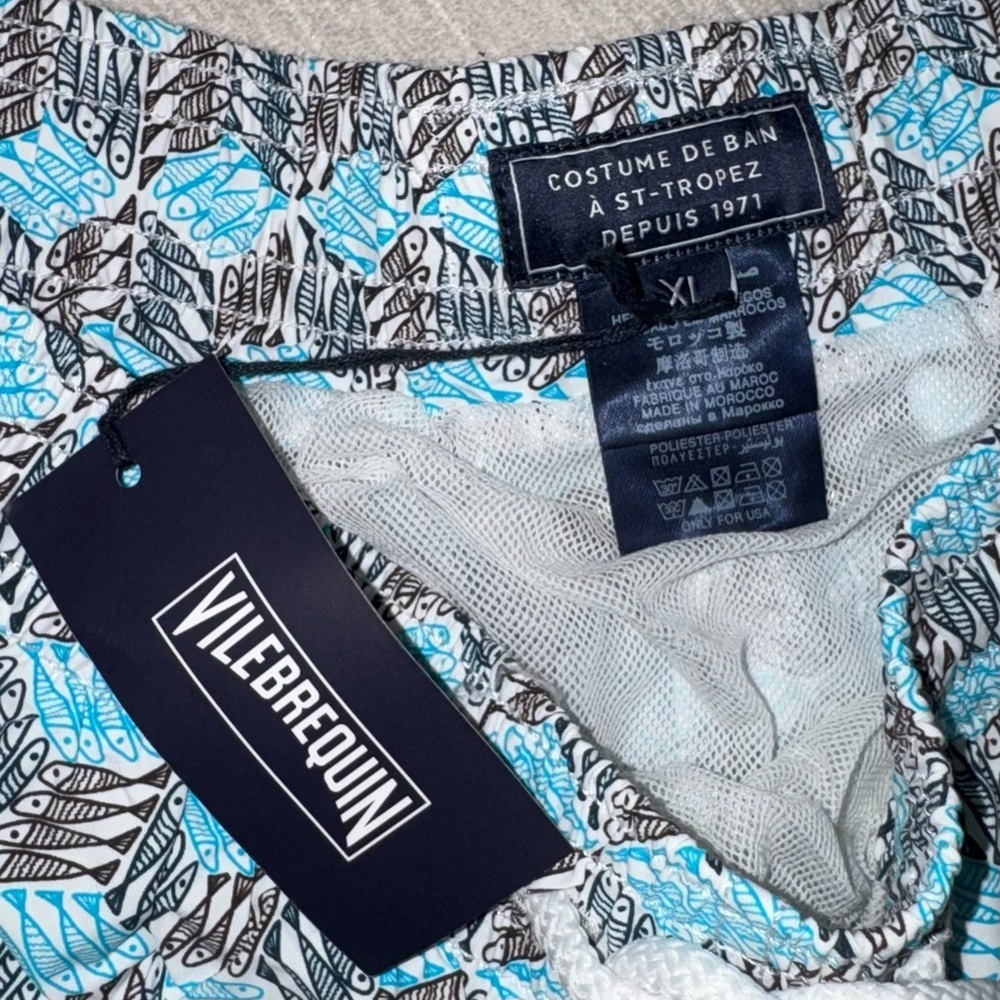 NWT VILEBREQUIN Azur Okoa Fish Swim Shorts Swimsuit Blue White XL New Rare - Picture 3 of 3